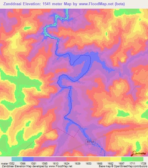 Zanddraai,South Africa Elevation Map