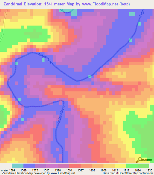 Zanddraai,South Africa Elevation Map