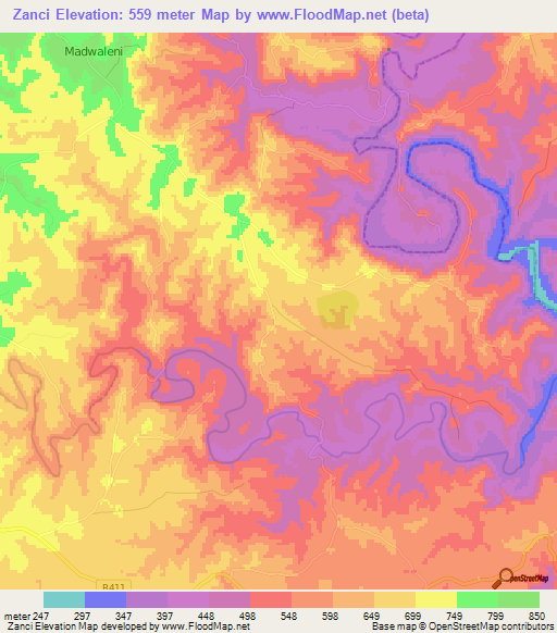 Zanci,South Africa Elevation Map