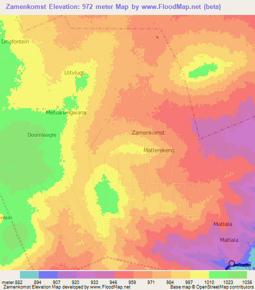 Zamenkomst,South Africa Elevation Map