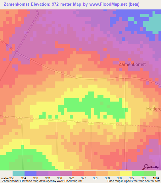 Zamenkomst,South Africa Elevation Map