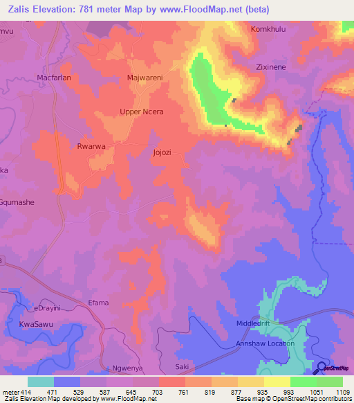 Zalis,South Africa Elevation Map