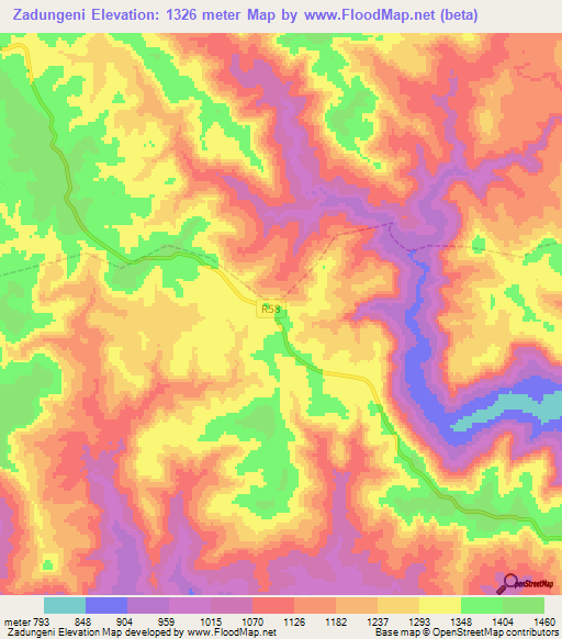 Zadungeni,South Africa Elevation Map