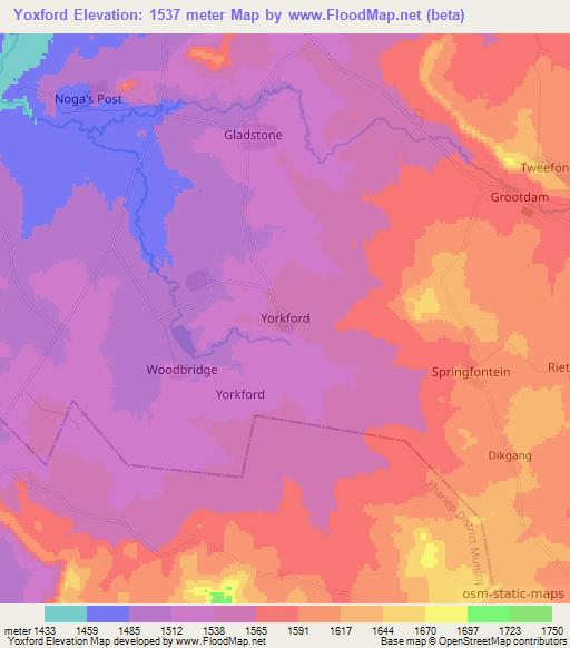 Yoxford,South Africa Elevation Map