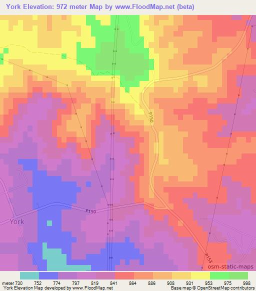 York,South Africa Elevation Map