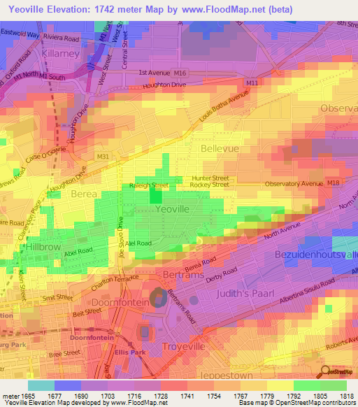 Yeoville,South Africa Elevation Map