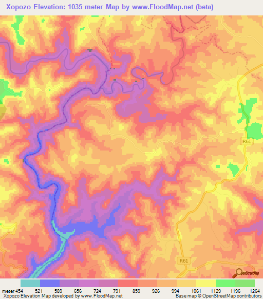 Xopozo,South Africa Elevation Map