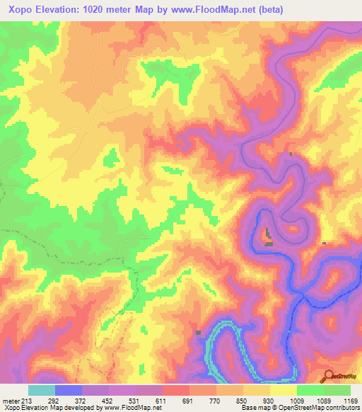 Xopo,South Africa Elevation Map