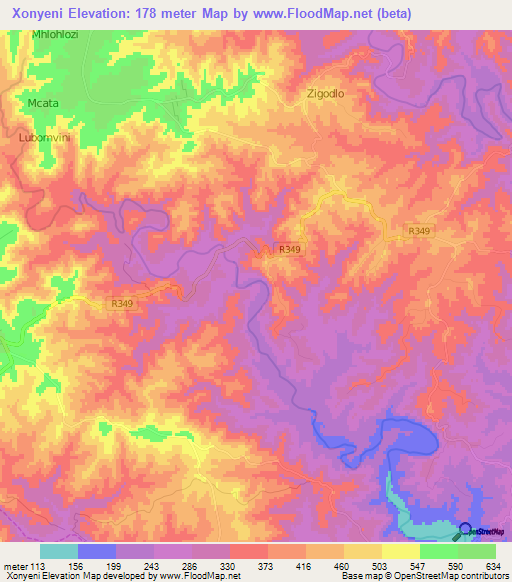 Xonyeni,South Africa Elevation Map