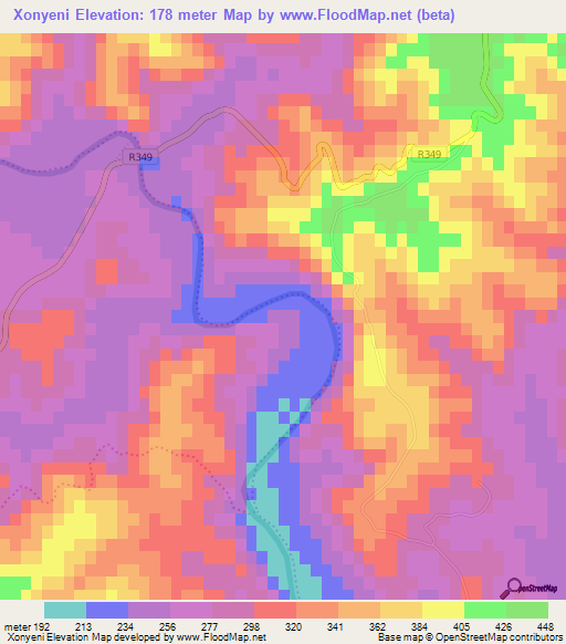 Xonyeni,South Africa Elevation Map