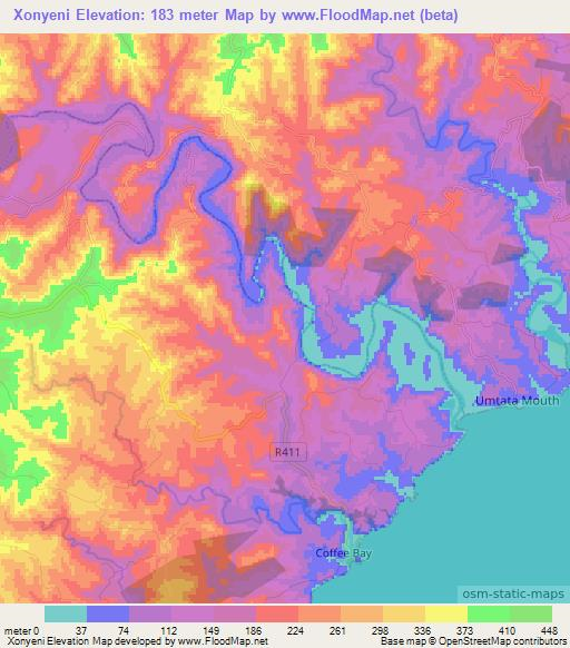 Xonyeni,South Africa Elevation Map