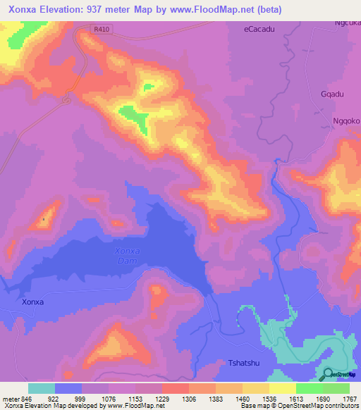 Xonxa,South Africa Elevation Map