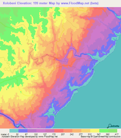 Xolobeni,South Africa Elevation Map