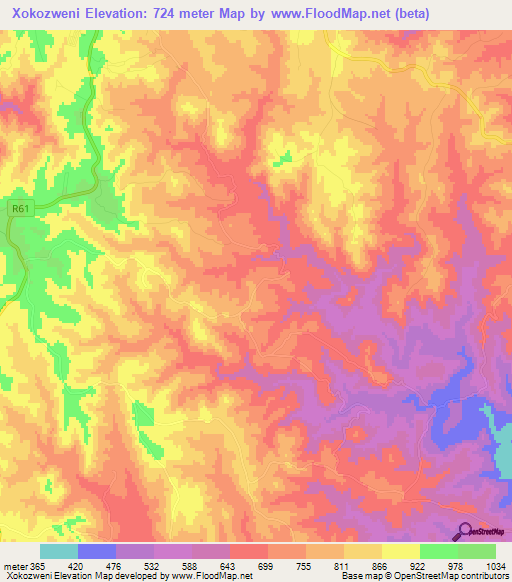 Xokozweni,South Africa Elevation Map