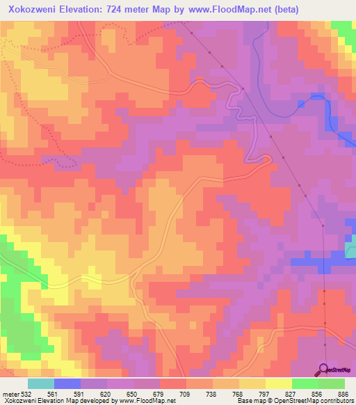 Xokozweni,South Africa Elevation Map