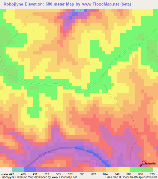 Xobojiyne,South Africa Elevation Map