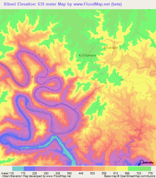 Xibeni,South Africa Elevation Map