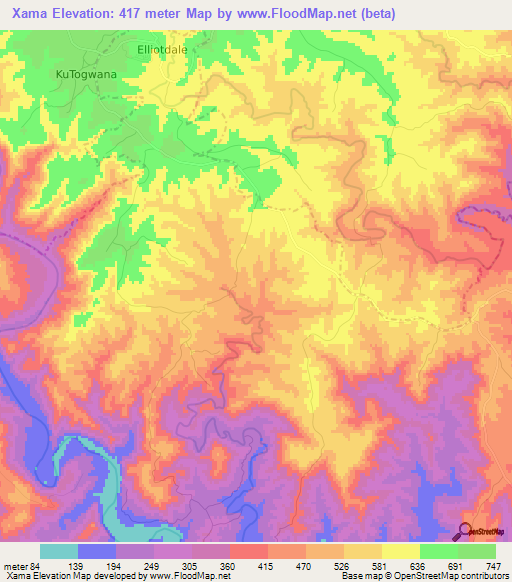 Xama,South Africa Elevation Map