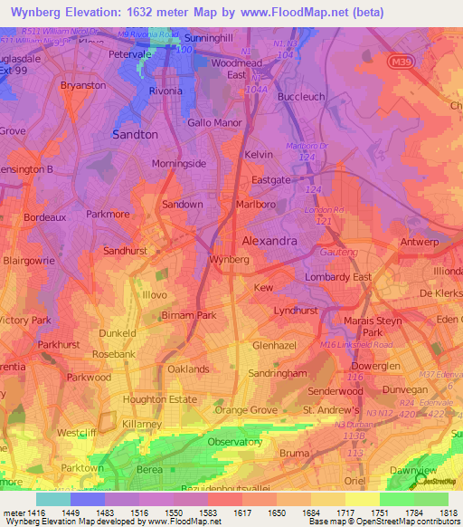 Wynberg,South Africa Elevation Map