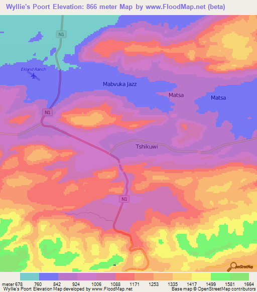 Wyllie's Poort,South Africa Elevation Map