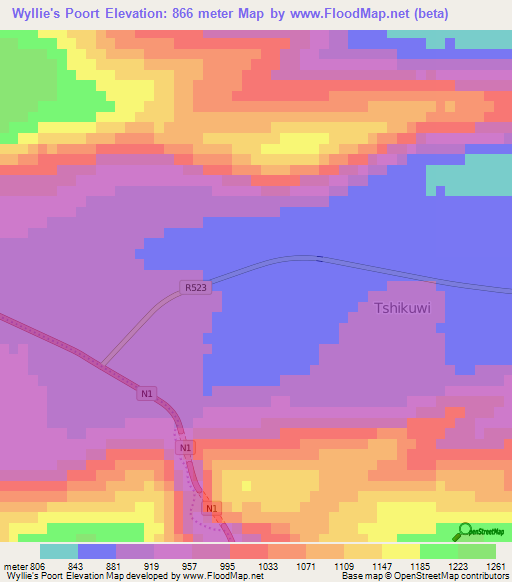 Wyllie's Poort,South Africa Elevation Map