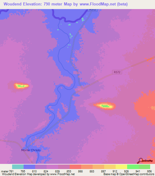 Woudend,South Africa Elevation Map