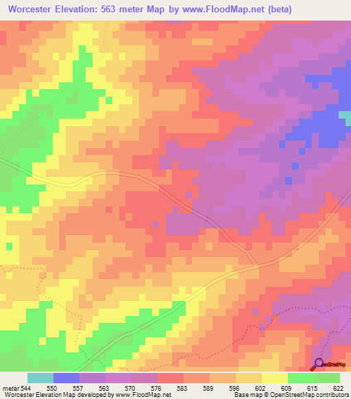 Worcester,South Africa Elevation Map