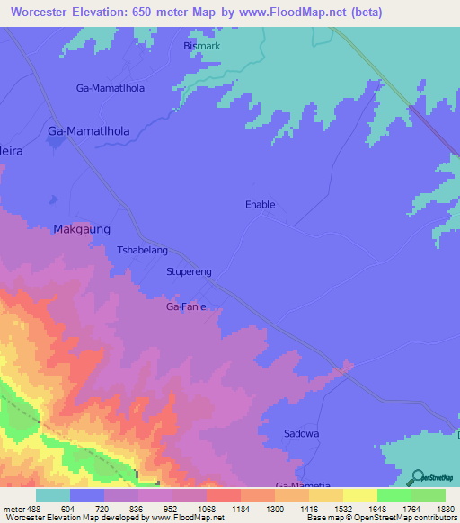 Worcester,South Africa Elevation Map