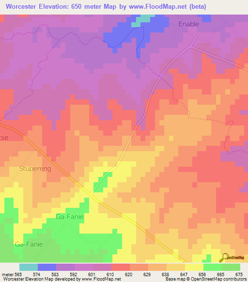 Worcester,South Africa Elevation Map