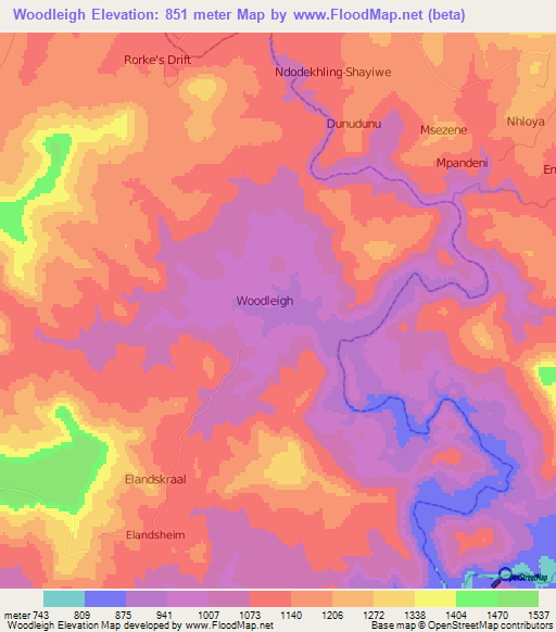 Woodleigh,South Africa Elevation Map