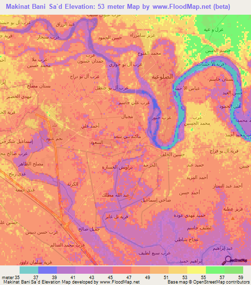 Makinat Bani Sa`d,Iraq Elevation Map