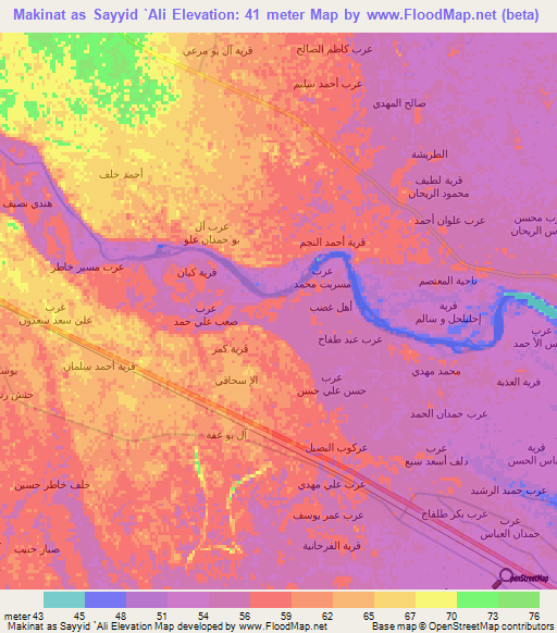 Makinat as Sayyid `Ali,Iraq Elevation Map