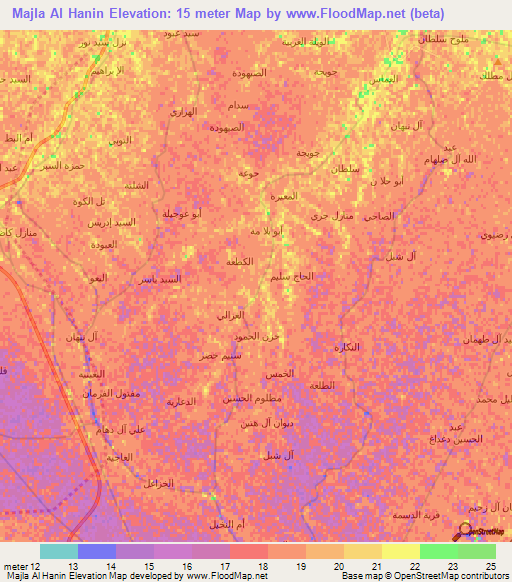 Majla Al Hanin,Iraq Elevation Map