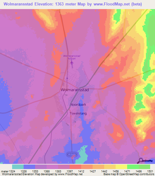 Wolmaransstad,South Africa Elevation Map