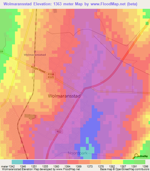 Wolmaransstad,South Africa Elevation Map