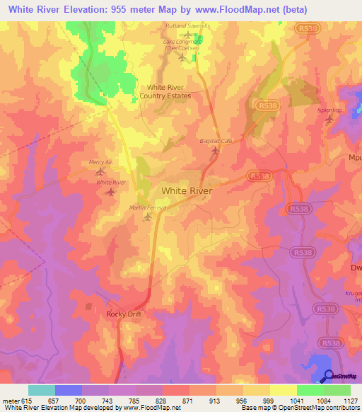 White River,South Africa Elevation Map
