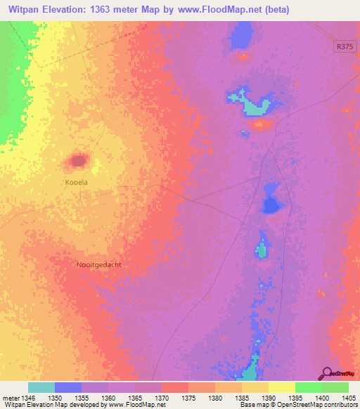 Witpan,South Africa Elevation Map