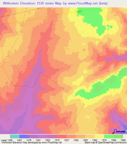 Witfontein,South Africa Elevation Map