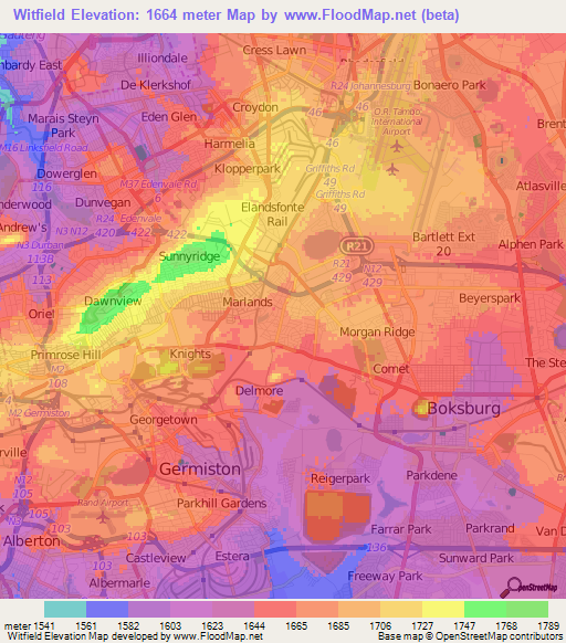 Witfield,South Africa Elevation Map