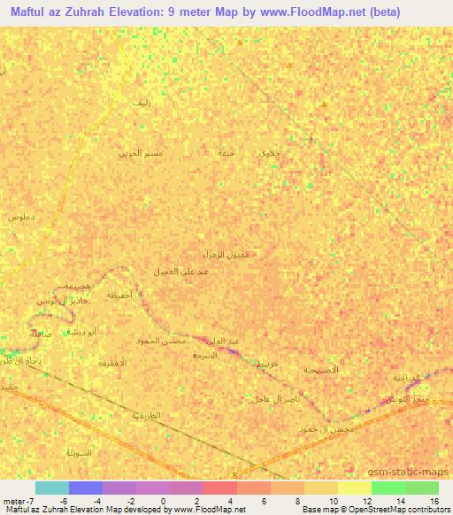 Maftul az Zuhrah,Iraq Elevation Map