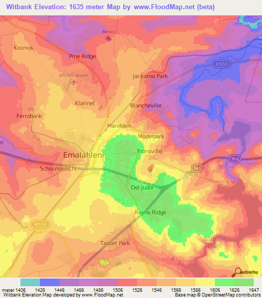 Witbank,South Africa Elevation Map