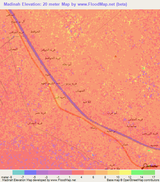 Madinah,Iraq Elevation Map