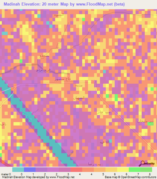 Madinah,Iraq Elevation Map