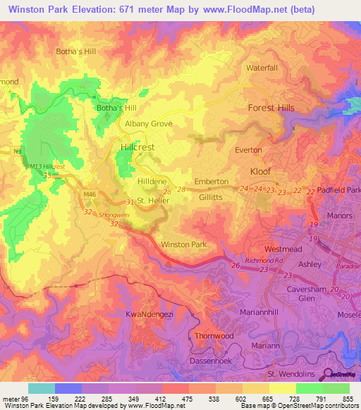 Winston Park,South Africa Elevation Map