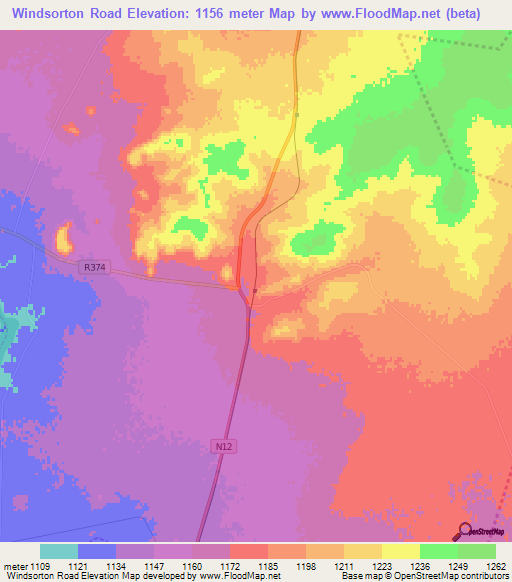 Windsorton Road,South Africa Elevation Map