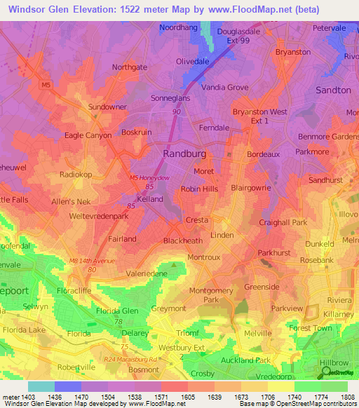 Windsor Glen,South Africa Elevation Map