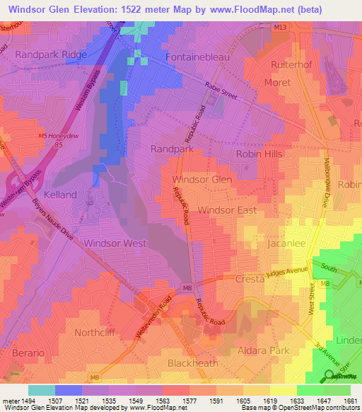 Windsor Glen,South Africa Elevation Map