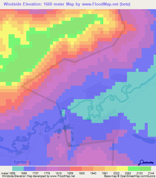 Windside,South Africa Elevation Map