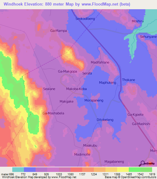 Windhoek,South Africa Elevation Map