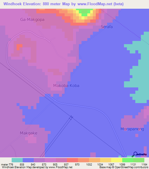 Windhoek,South Africa Elevation Map